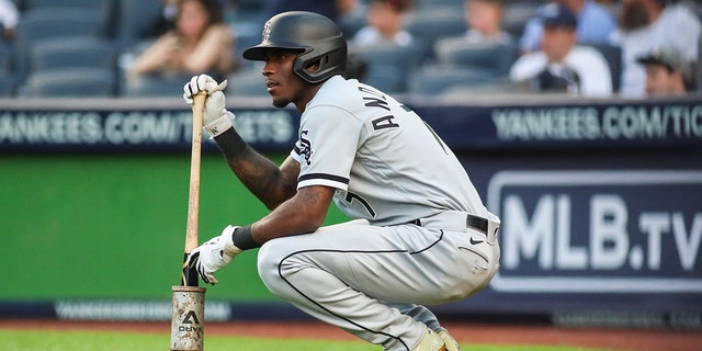 Chicago White Sox shortstop Tim Anderson (7) gets ready to leadoff the second game of a doubleheader against the New York Yankees at Yankee Stadium.