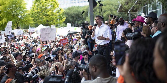 Beto O'Rourke, Democratic gubernatorial candidate for Texas, speaks at a protest during the NRA annual convention in Houston, Texas, US, on Friday, May 27, 2022.