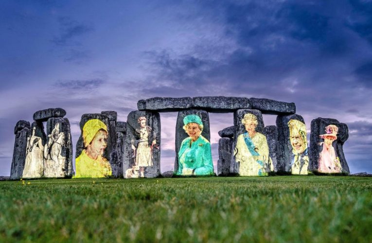 Queen’s portraits projected onto Stonehenge ahead of Jubilee