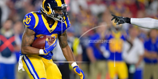 Los Angeles Rams running back Todd Gurley runs against the Chicago Bears during the first half of an NFL football game Sunday, Nov. 17, 2019, in Los Angeles.