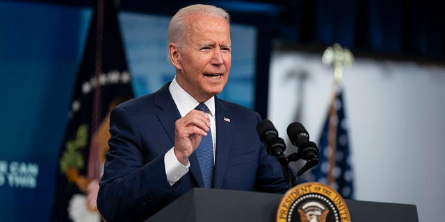 President Joe Biden speaks in the South Court Auditorium on the White House campus, Tuesday, July 6, 2021, in Washington. (AP Photo/Evan Vucci)