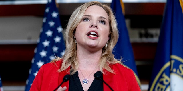 Rep. Ashley Hinson, R-Iowa, speaks at a news conference on Capitol Hill in Washington, Tuesday, June 15, 2021. 