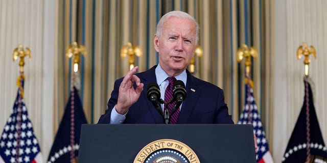 President Joe Biden delivers remarks on the debt ceiling during an event in the State Dining Room of the White House