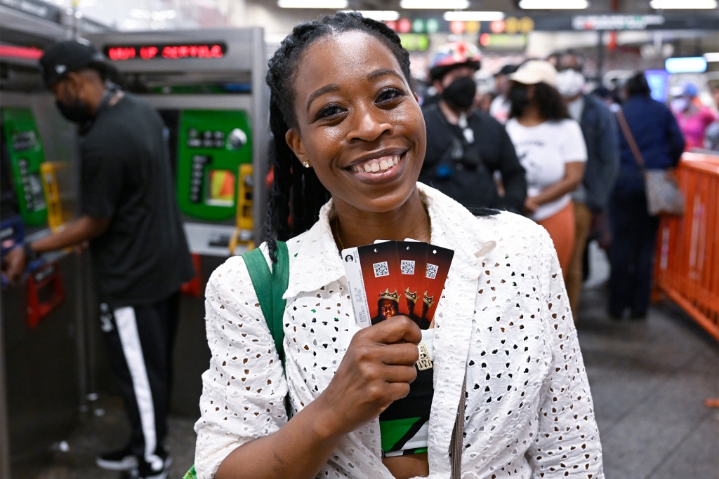 Crown Heights resident Tatiana Wilkinson was more than happy to buy three MetroCards commemorating rap icon Biggie Smalls.