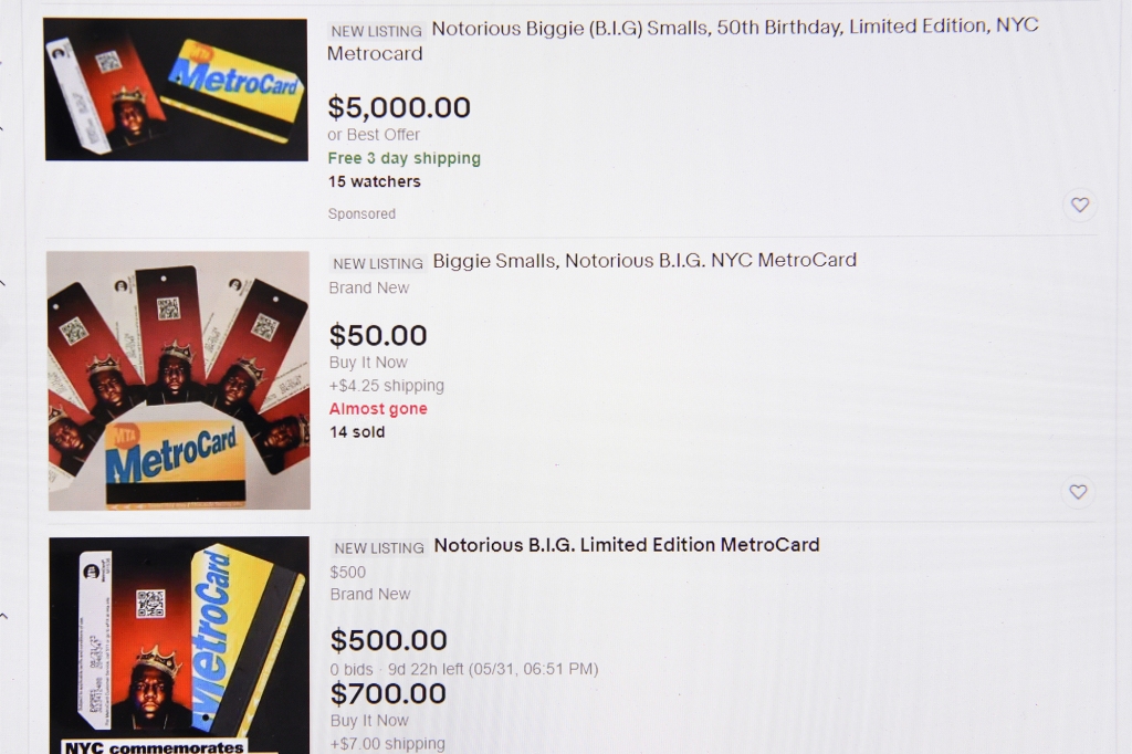 B.I.G metrocards already being sold online on the first day it was released.