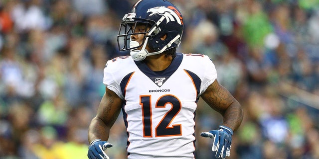 Brendan Langley #12 of the Denver Broncos looks on against the Seattle Seahawks in the second quarter during their preseason game at CenturyLink Field on August 08, 2019 in Seattle, Washington.