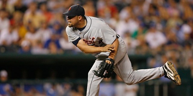 Relief pitcher Joel Zumaya of Detroit throws a pitch during a game between the Detroit Tigers and Kansas City Royals at Kauffman Stadium in Kansas City, Mo., May 23, 2006.  