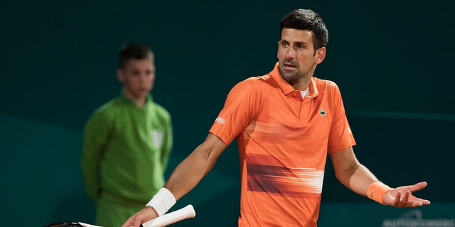 Novak Djokovic of Serbia reacts during the match against Laslo Djere of Serbia during the day three of Serbia Open ATP 250 Tournament at Novak Tennis Centre on April 20, 2022 in Belgrade, Serbia. 