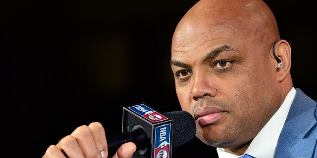 TNT analyst Charles Barkley talks on set before the New York Knicks game against the Cavaliers on Oct. 25, 2016, in Cleveland, Ohio. 