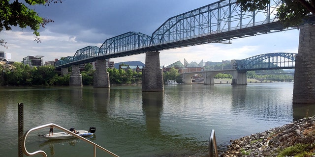 A kayak ramp at Coolidge Park in the North Shore neighborhood of Chattanooga, Tenn. The Walker Street Bridge crosses the Tennessee River and leads to downtown. 