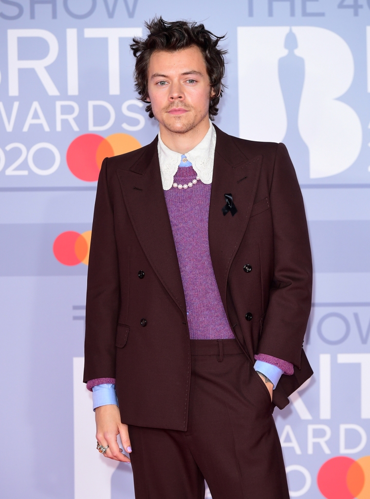 Harry Styles arrives at the Brit Awards 2020 held at the O2 Arena in London. 