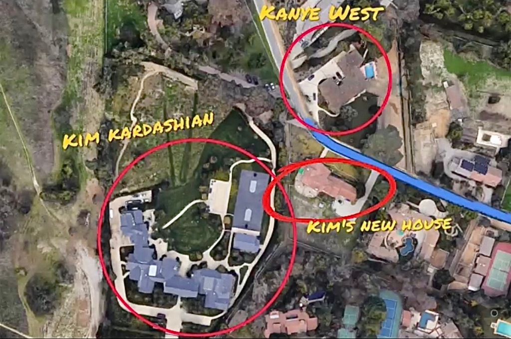 The new house is situated directly in the middle of Kanye West's new home and Kim Kardashian's mansion. 