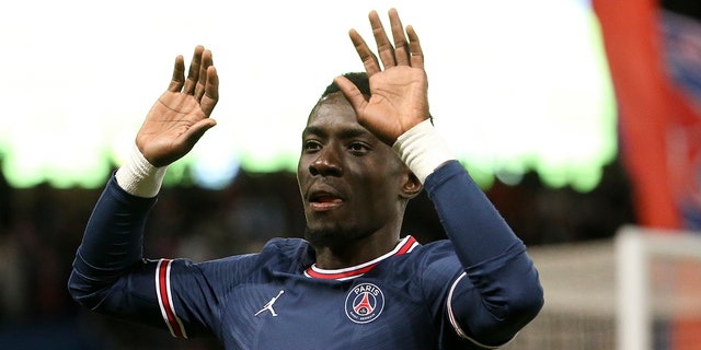 Idrissa Gueye of PSG during the match against FC Lorient at Parc des Princes stadium on April 3, 2022, in Paris.