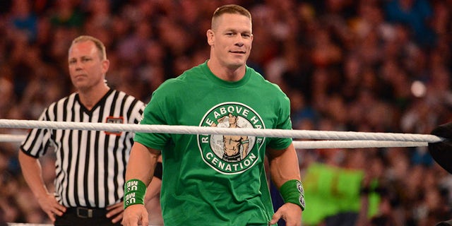 John Cena looks on before his match against Dwayne ''The Rock'' Johnson during WrestleMania XXVIII at Sun Life Stadium on April 1, 2012 in Miami Gardens, Florida.