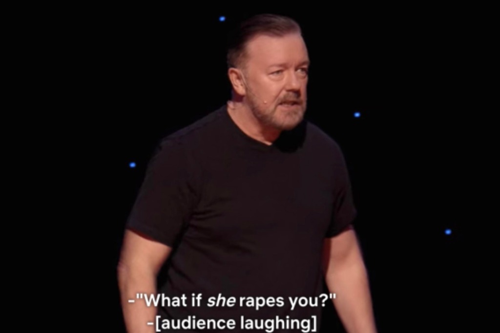 Gervais jokes about trans people in "Supernature," which dropped yesterday on Netflix.