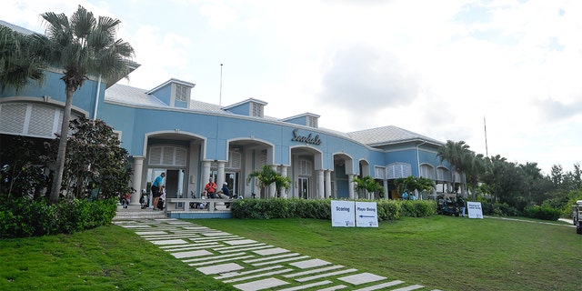 FILE - Photo of the Sandals Emerald Bay Resort during the third round of the Web.com Tour's The Bahamas Great Exuma Classic at Sandals Emerald Bay golf course on Jan. 15, 2019, in Great Exuma, Bahamas. 