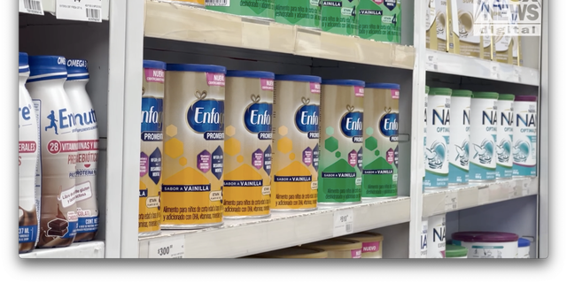 Baby formula stocks the shelves at a local pharmacy in Tijuana, Mexico. (Fox News Digital/Jon Michael Raasch)