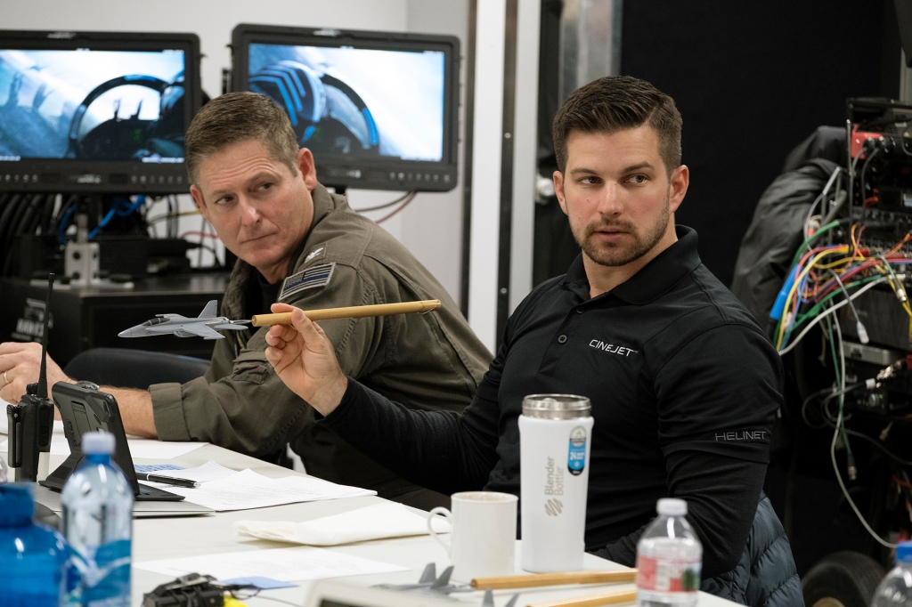 Captain Brian Ferguson and aerial coordinator Kevin LaRosa on the set of "Top Gun: Maverick."