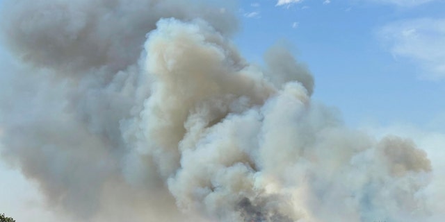 The smoke plume on the Mesquite Heat Fire in Taylor County, Texas, on May 17, 2022. 