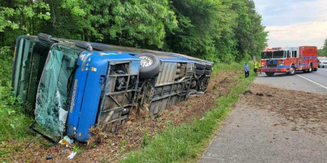 15 people were hospitalized after a Megabus rolled over while on I-95 in Northern Maryland on Sunday morning.