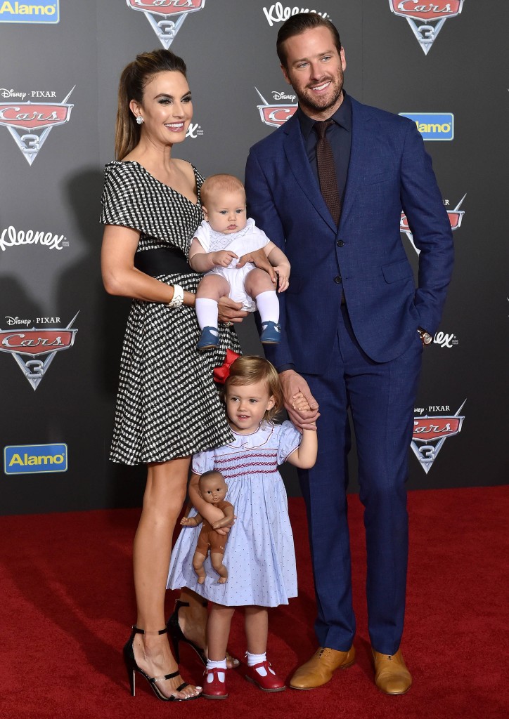 ANAHEIM, CA - JUNE 10:  Actor Armie Hammer, wife Elizabeth Chambers Hammer, daughter Harper Grace Hammer and son Ford Douglas Armand Hammer arrive at the premiere of 'Cars 3' at Anaheim Convention Center on June 10, 2017 in Anaheim, California.  (Photo by Axelle/Bauer-Griffin/FilmMagic)