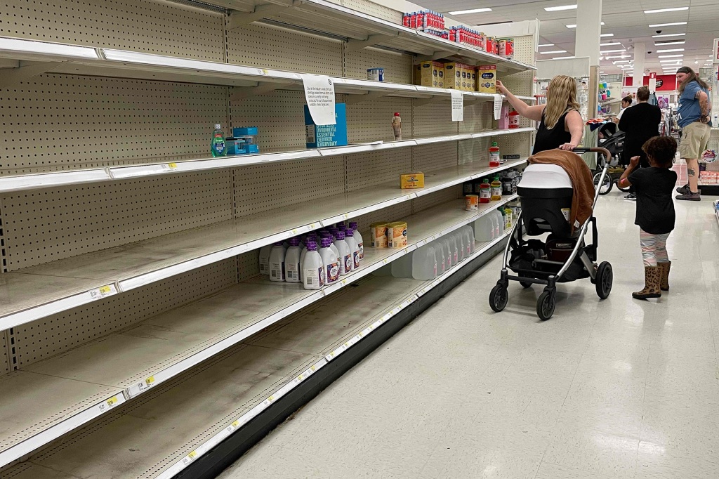 Two Tennessee children had to be hospitalized due to the crippling national shortage of baby formula. A Maryland Mom is seen looking at cleared-out shelves earlier this week.