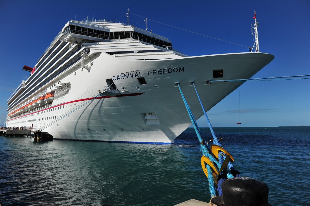 The Carnival Freedom is seen February 18, 2013 in Key West, Florida.