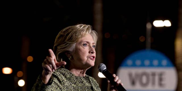 Democratic presidential candidate Hillary Clinton speaks at a rally at the Smith Center for the Performing Arts in Las Vegas, Oct. 12, 2016.