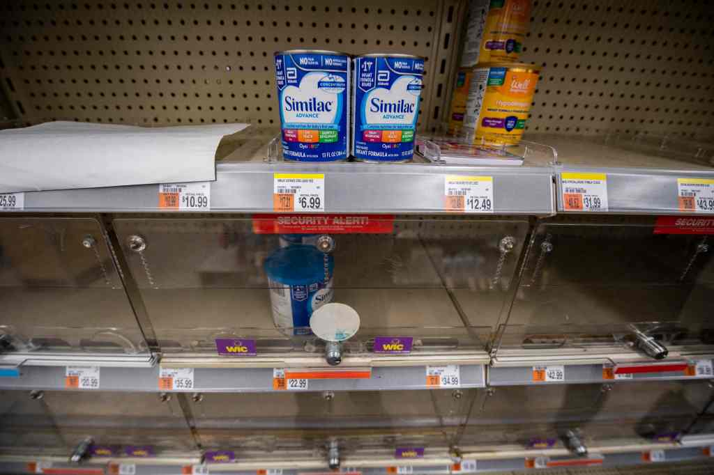 Shelves are pictured empty in Chelsea, Massachusetts on May 20, 2022. - The US government will fly in baby formula on commercial planes contracted by the military in an airlift aimed at easing the major shortage plaguing the country, the White House sa