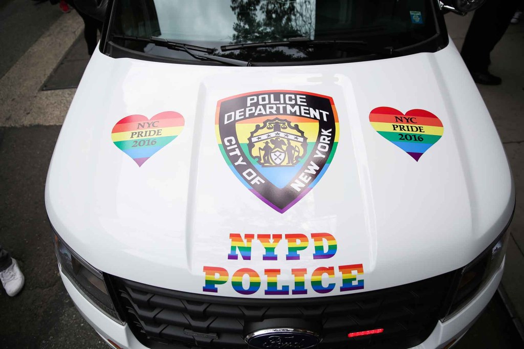 A NYPD vehicle painted for the Pride Parade.