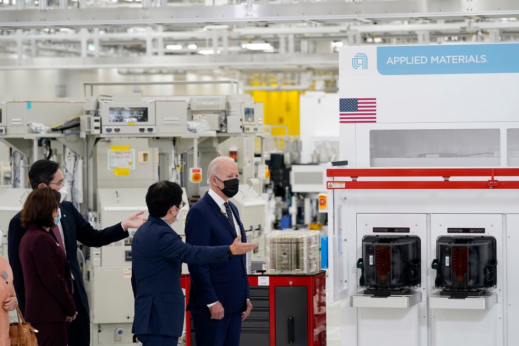 President Joe Biden is guided at the Samsung Electronics Pyeongtaek campus,