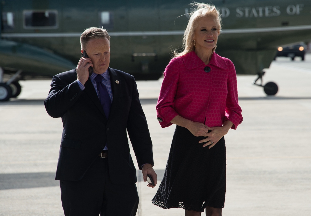 White House Press Secretary Sean Spicer first approached Kellyanne Conway about her husband's tweets.