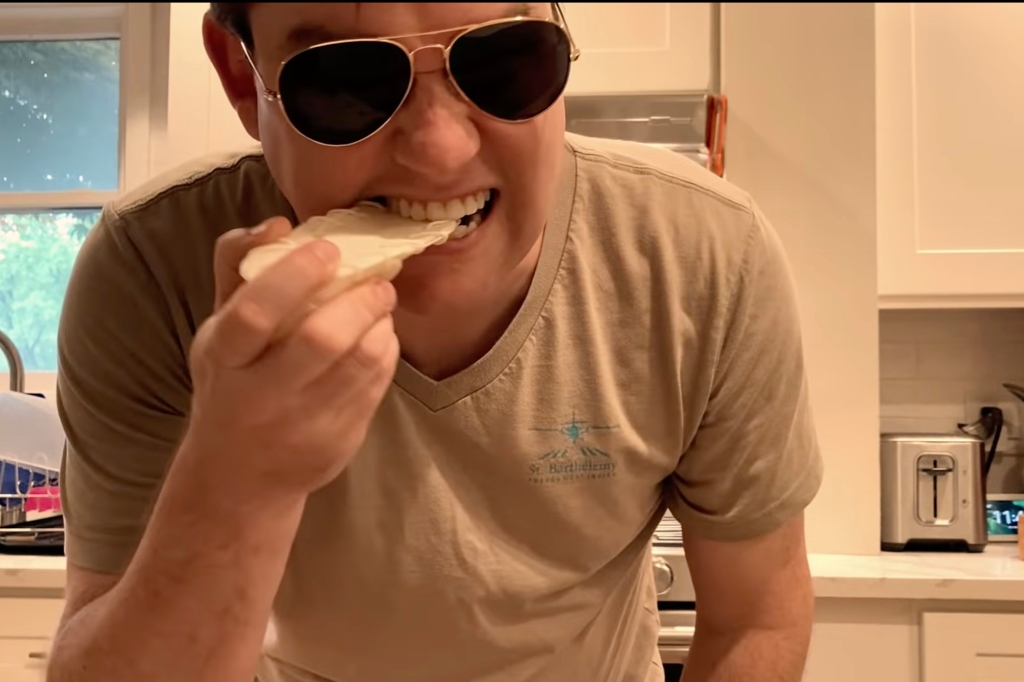 Matt Patches eating edible shoe