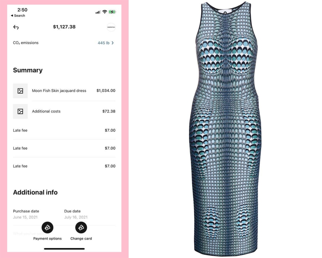 The dress purchase ended up causing Bryan to sink into debt, leaving her with a hefty Klarna balance.