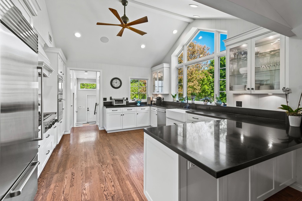 The gourmet kitchen serves up some high ceilings.