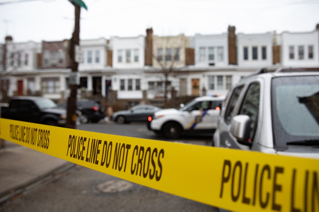 Police tape is pictured near the scene of the fatal fire in the Fairmount neighborhood on January 5, 2022 in Philadelphi