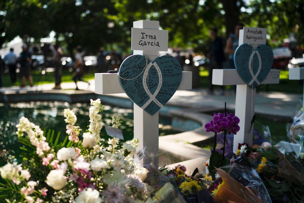 A memorial cross for Irma Garcia in Uvalde.