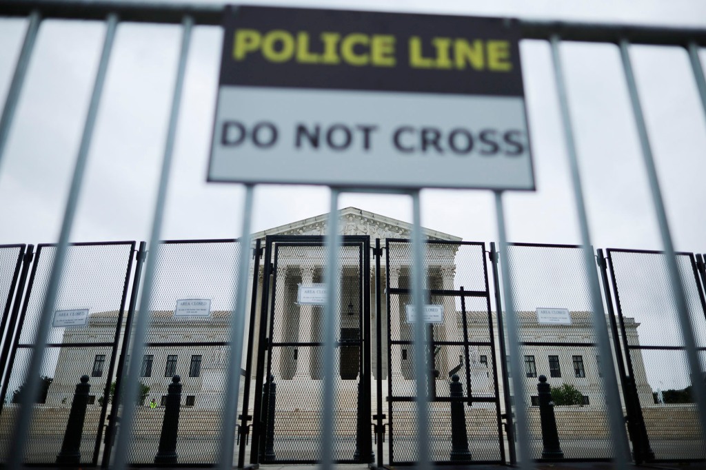 Protective fencing remains up around the U.S. Supreme Court building in anticipation of protests.