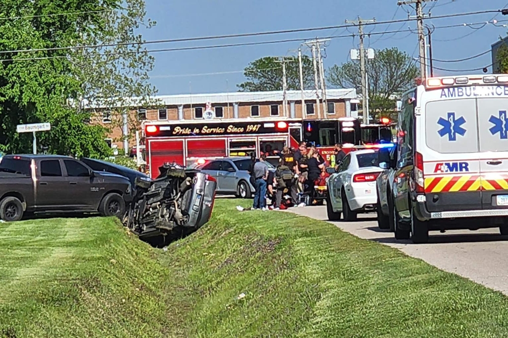 The scene in Evansville, Indiana where fugitive Alabama inmate Casey White and prison boss Vicky White were captured Monday, May 9, 2022, at Hwy 41 & Burch Rd.