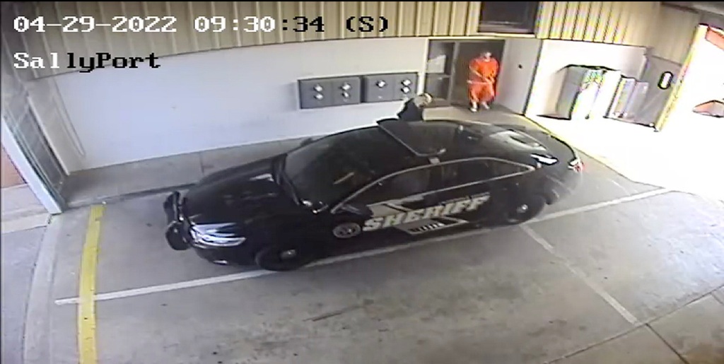 Video grabs - Surveillance released by the Lauderdale County Sheriff shows Vicki White, the assistant director of corrections for Lauderdale County, transporting inmate Casey Cole White just before they disappeared, April 29, 2022.
