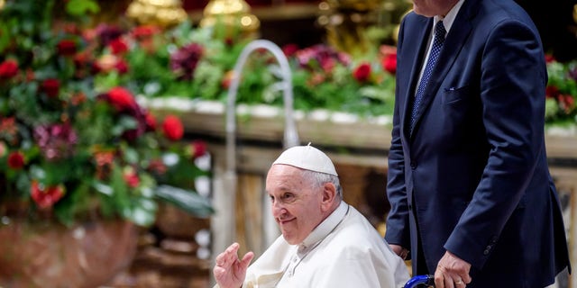 Pope Francis waves after Mass at the Vatican Basilica on June 29, 2022. (Antonio Masiello/Getty Images)