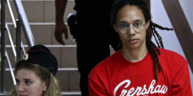 WNBA basketball superstar Brittney Griner arrives to a hearing at the Khimki Court, outside Moscow on July 7, 2022.