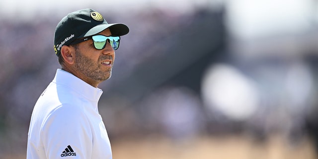 Sergio Garcia watches from the fourth hole during the 150th Open on July 16, 2022, in St Andrews, Scotland.