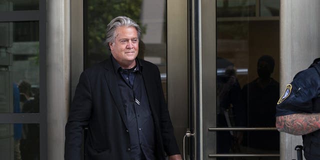 Former White House strategist Steve Bannon leaves federal court in Washington, Monday, July 18, 2022. Jury selection began Monday in the trial of Steve Bannon, a one-time top adviser to former President Donald Trump. He is facing criminal contempt of Congress charges after refusing for months to cooperate with the House committee investigating the Jan. 6, 2021, Capitol insurrection.