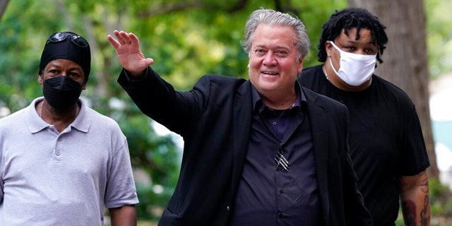 Former White House strategist Steve Bannon arrives at federal court for the second day of jury selection in his contempt-of-Congress trial, Tuesday, July 19, 2022, in Washington. 