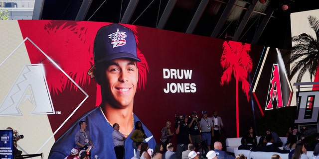 Druw Jones is announced as the second pick of the 2022 MLB baseball draft, by the Arizona Diamondacks, Sunday, July 17, 2022, in Los Angeles. 