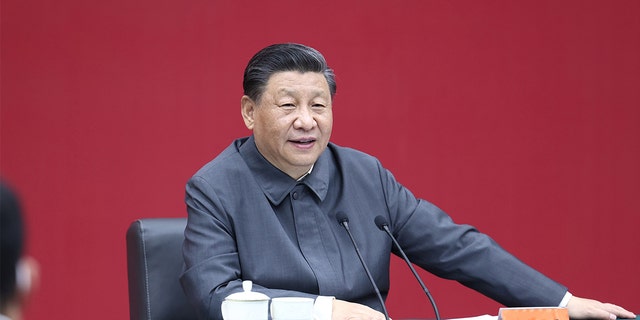 Chinese President Xi Jinping sits with representatives of teachers and students at a symposium at Renmin University of China in Beijing April 25, 2022. 