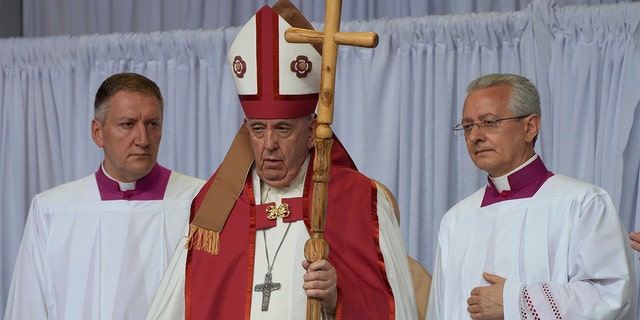 Pope Francis presides over a mass at the the Commonwealth Stadium in Edmonton, Canada, July 26, 2022. 