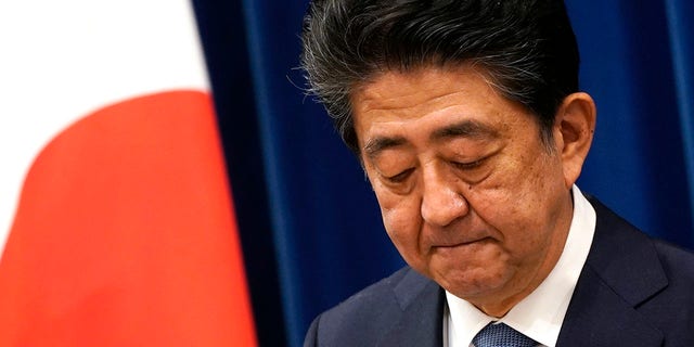 Japanese Prime Minister Shinzo Abe speaing during a press conference at his official residence in Tokyo in August 2020.