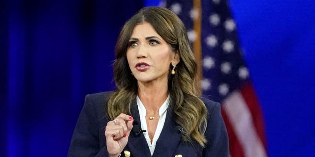 FILE - South Dakota Gov. Kristi Noem, speaks at the Conservative Political Action Conference (CPAC) Friday, Feb. 25, 2022, in Orlando, Fla.